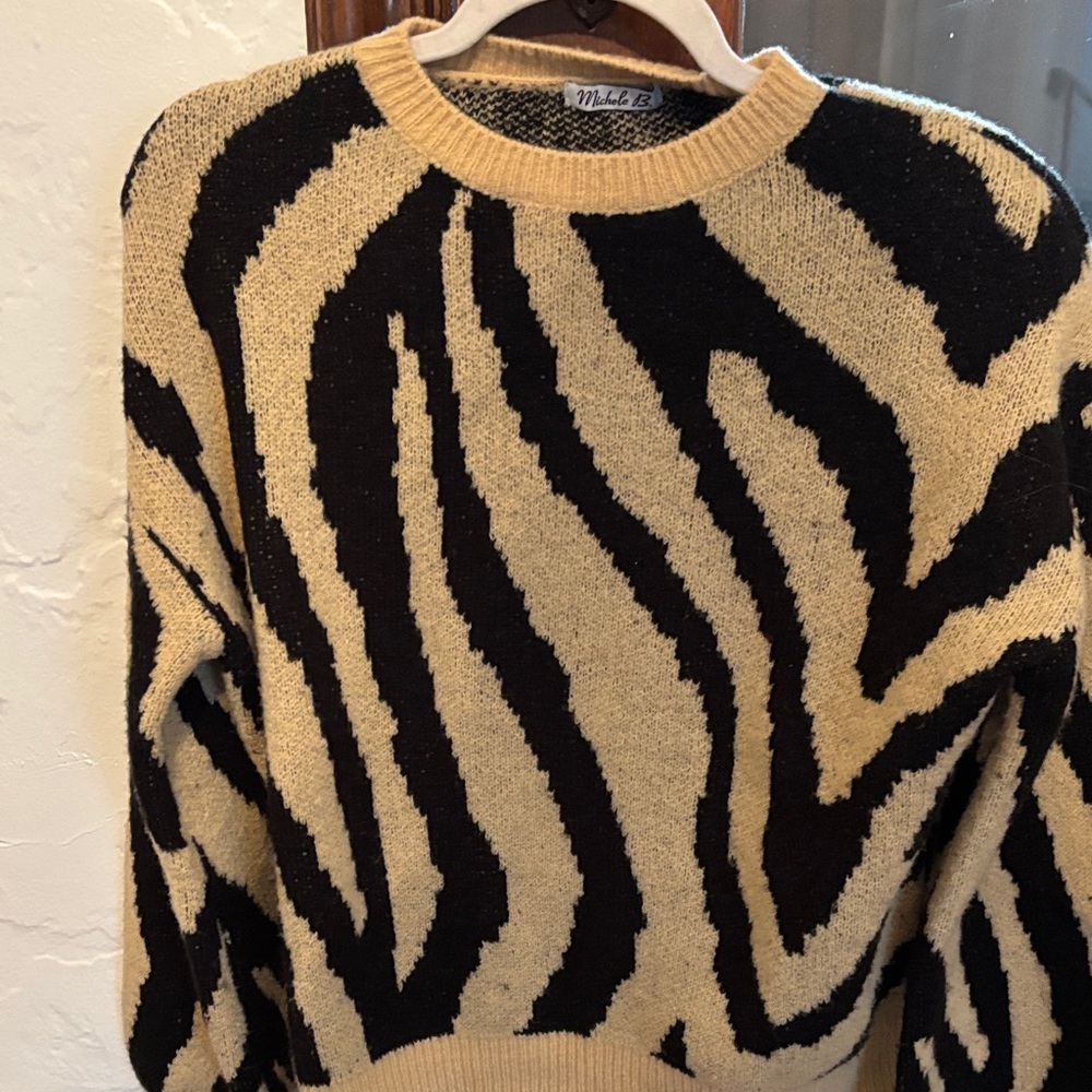 Michele B Tan and Black Zebra Knit Pullover